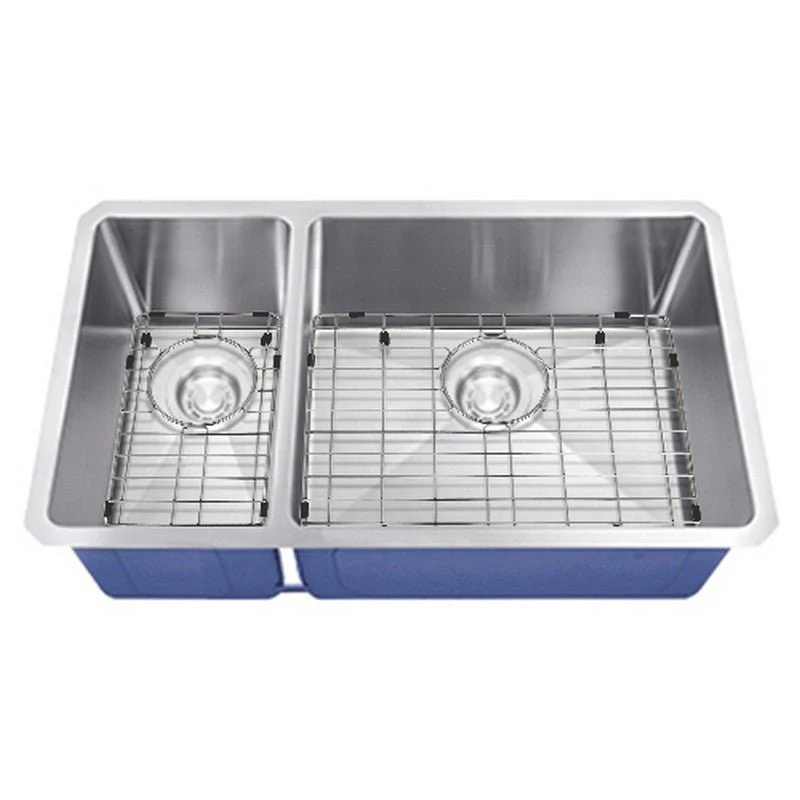 Dakota Sinks DSM-3070 Signature M-Series 32 Inch Micro Radius 30/70 Double Bowl Undermount Kitchen Sink with Bottom Grid - Rcy 3d