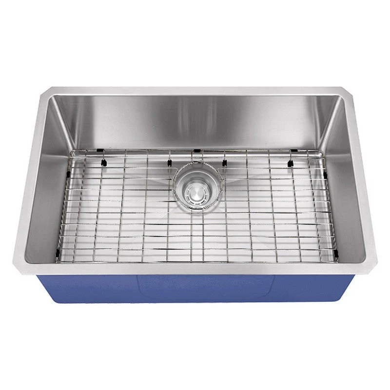 Dakota Sinks DSM-3218 Signature M-Series 32 Inch Micro Radius Single D-Bowl Undermount Kitchen Sink with Bottom Grid - Rcy 3d