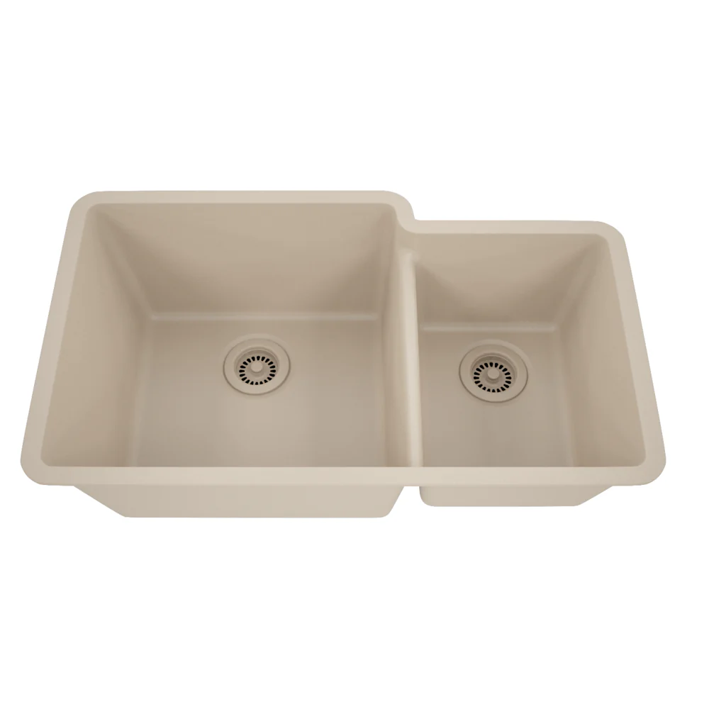 Dakota Sinks GSE-QC6040LD-BE Builders Elements Series 32 Inch Quartz Composite 60/40 Low Divide Double Bowl Undermount Kitchen Sink - Rcy 3d