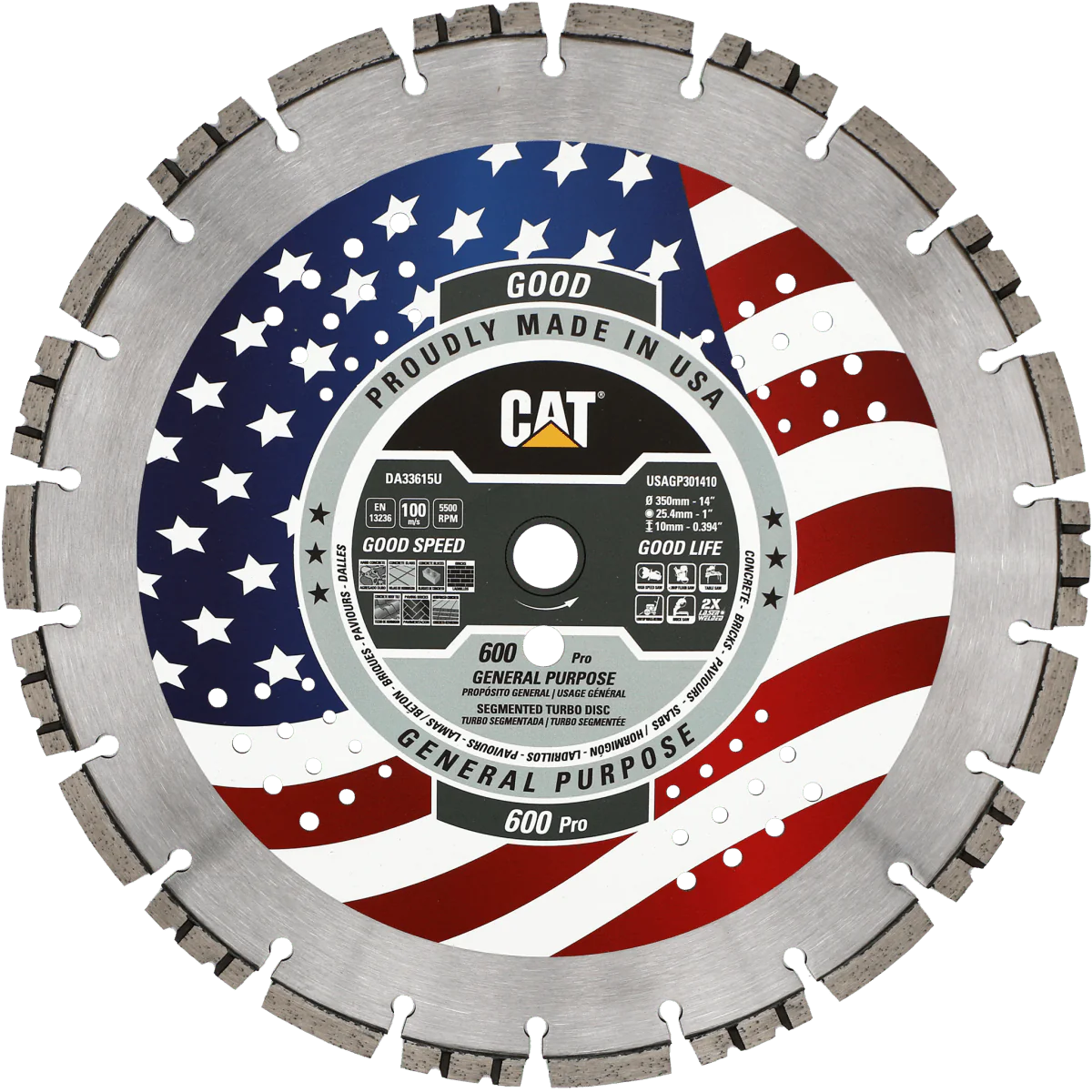 Cat® 600 Pro General Purpose Diamond Blade - 10mm Segment - Rcy 3d