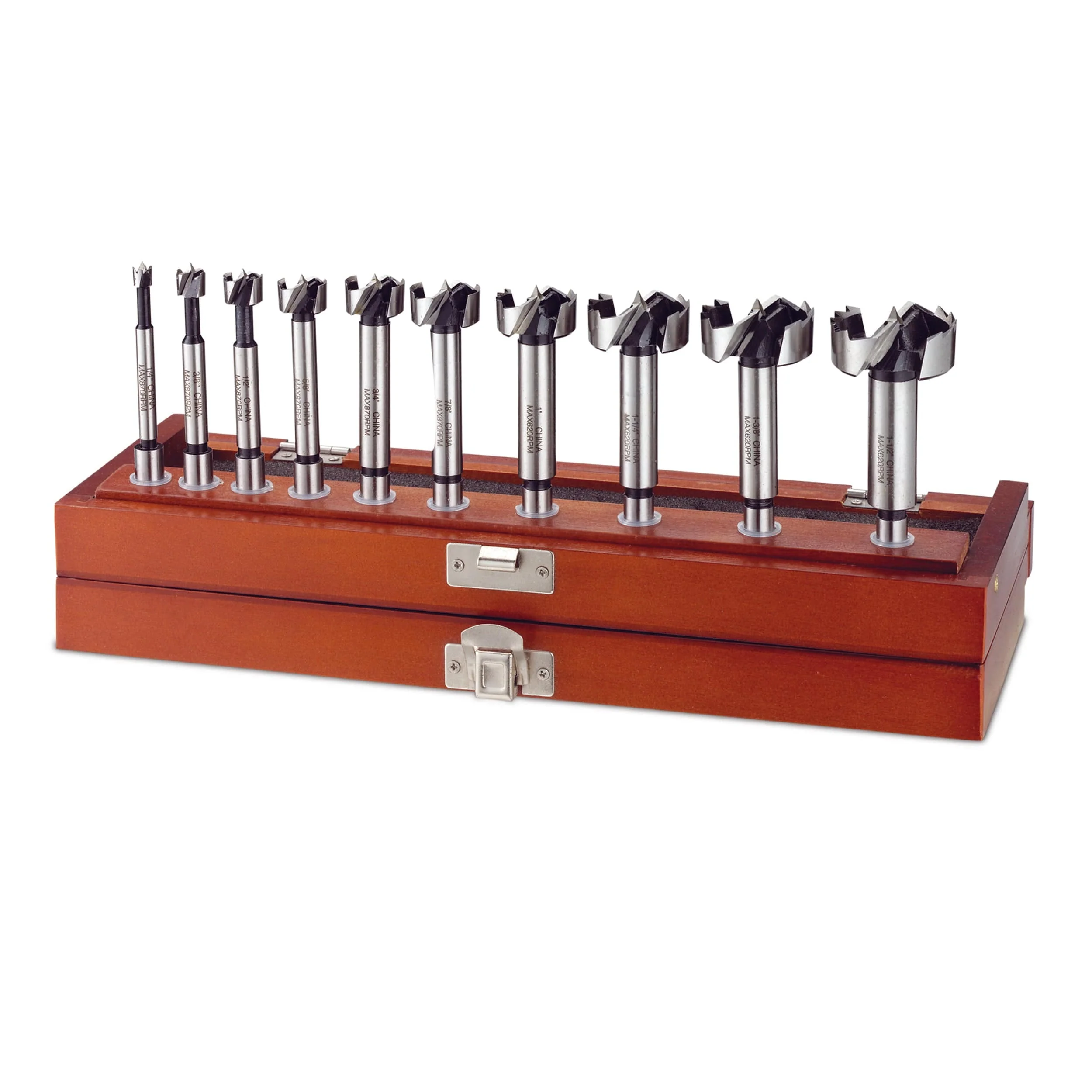 Forstner Bit Set - High-Carbon Steel - Imperial - 10 Piece - Rcy 3d