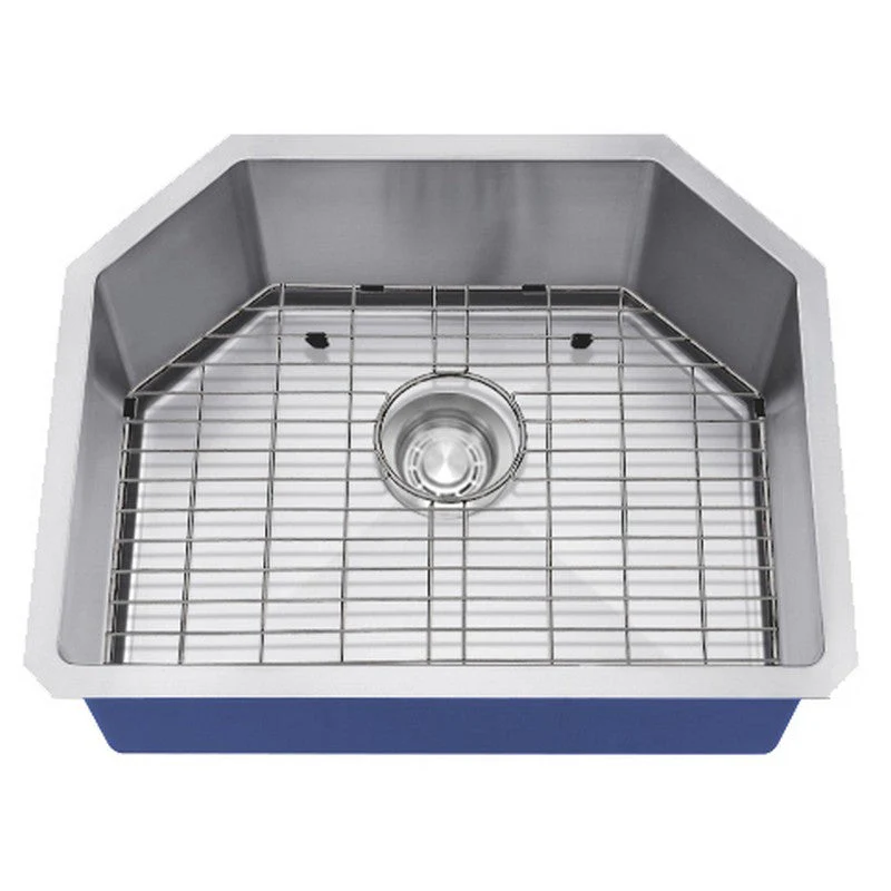 Dakota Sinks DSM-2321 Signature M-Series 23 Inch Micro Radius Single D-Bowl Undermount Kitchen Sink with Bottom Grid, Satin Brushed Nickel - Rcy 3d