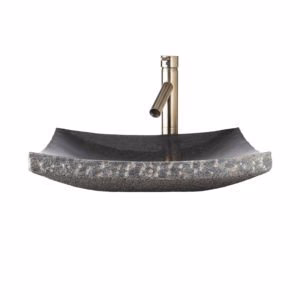 Dakota Sinks DSE-NSV02 Signature Elements Series 18 Inch Chiseled Polished Granite Curved Single Bowl Rectangle Bathroom Vessel Sink - Rcy 3d