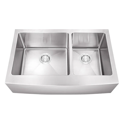 Dakota Sinks DSM-A6040 Signature M-Series 33 Inch Micro Radius 60/40 Double Bowl Apron Front Kitchen Sink with Bottom Grid - Rcy 3d