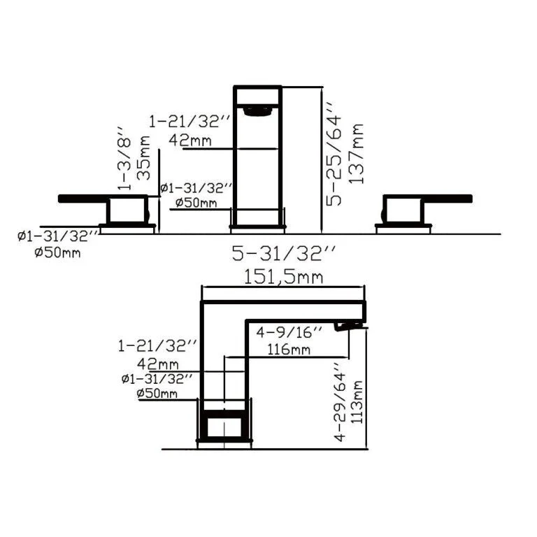 Dakota Sinks DSF-34B8W00 Kennedy 5 3/8 Inch Deck Mount Widespread Bathroom Faucet with Pop-Up Drain - Rcy 3d