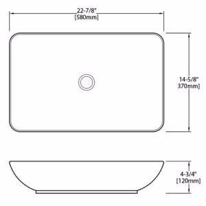 Dakota Sinks DSE-VCV00W Signature Elements Series 22 7/8 Inch Vitreous China Single Bowl Rectangle Bathroom Vessel Sink, White - Rcy 3d