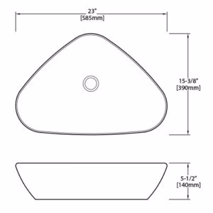 Dakota Sinks DSE-VCV02W Signature Elements Series 23 Inch Vitreous China Single Bowl Triangle Bathroom Vessel Sink, White - Rcy 3d