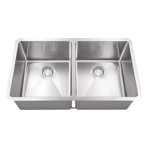 18g Micro Radius 50/50 Double Bowl Undermount Stainless Steel Kitchen Sink - Rcy 3d