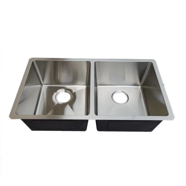 18g Micro Radius 50/50 Double Bowl Undermount Stainless Steel Kitchen Sink - Rcy 3d