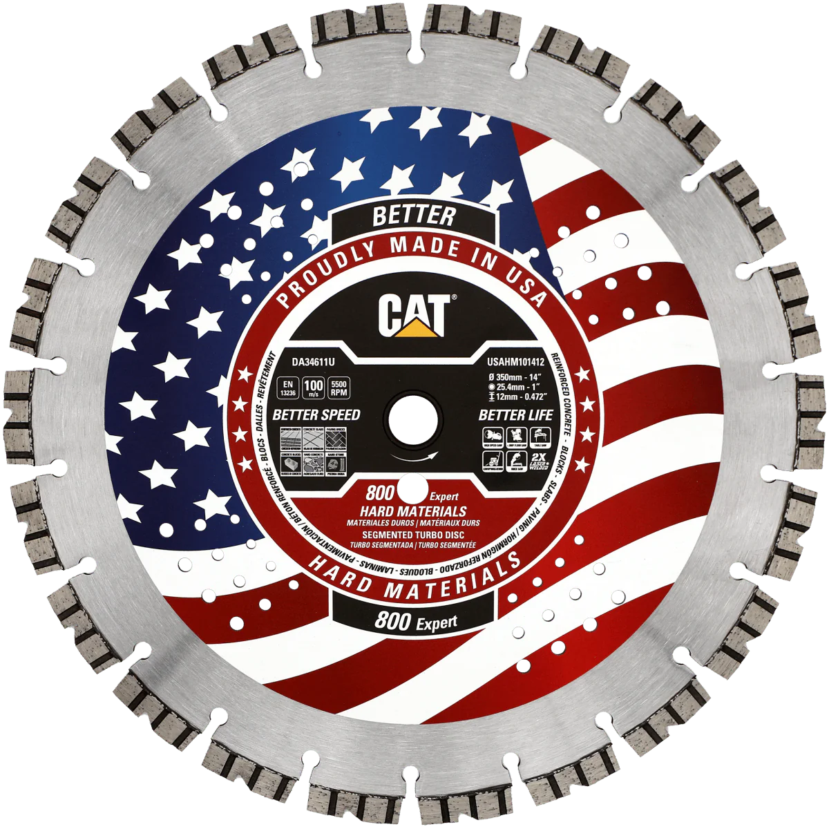 Caterpillar 800 Expert Diamond Blade for Hard Materials - 12mm Segment - Rcy 3d