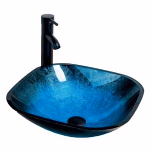 Dakota Sinks DSE-TGV00 Signature Elements Series 16 1/2 Inch Tempered Glass Single Bowl Square Bathroom Vessel Sink - Rcy 3d