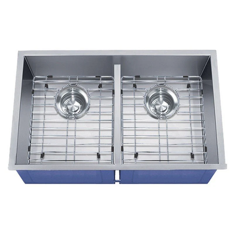 Dakota Sinks DSZ-5050LD Signature Z-Series 32 Inch Zero Radius 50/50 Low Divide Double Bowl Undermount Stainless Steel Kitchen Sink with Bottom Grid - Rcy 3d