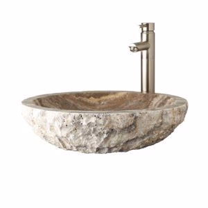 Dakota Sinks DSE-NSV00 Signature Elements Series 16 1/2 Inch Chiseled Polished Travertine Single Bowl Round Vessel Sink - Rcy 3d
