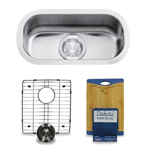 Dakota Sinks DSR-918 Signature R-Series 18 Inch Standard Radius Single Bowl Undermount Stainless Steel Bar Sink with Bottom Grid - Rcy 3d
