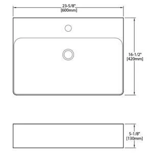 Dakota Sinks DSE-VCTM00W Signature Elements Series 23 5/8 Inch Vitreous China Top Mount Single Bowl White Rectangle Bathroom Vessel Sink - Rcy 3d