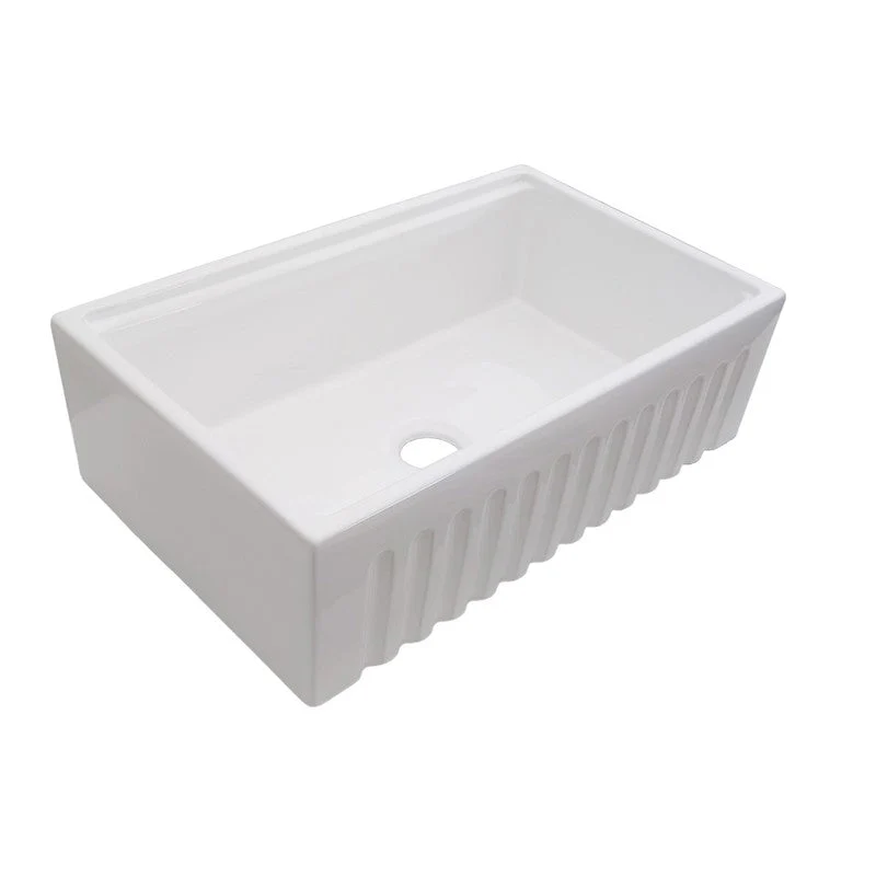 Dakota Sinks DSE-FCAL3320S Signature Elements Series 33 Inch Fire Clay Single Bowl Reversible Apron Front Kitchen Sink with Accessory Ledges - Rcy 3d