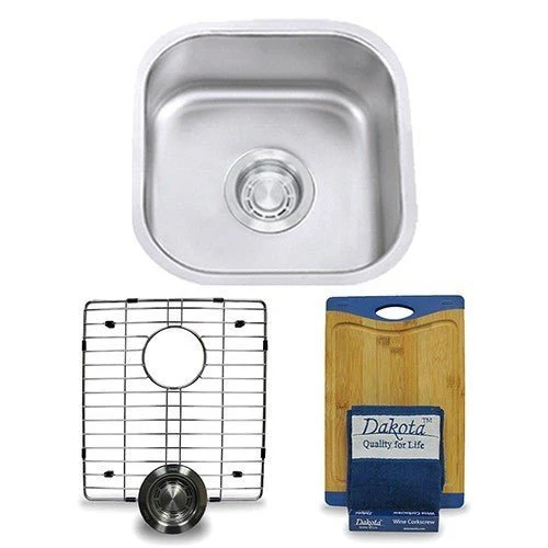 Dakota Sinks DSR-1616 Signature R-Series 16 Inch Standard Radius Single Bowl Undermount Stainless Steel Square Bar Sink with Bottom Grid - Rcy 3d