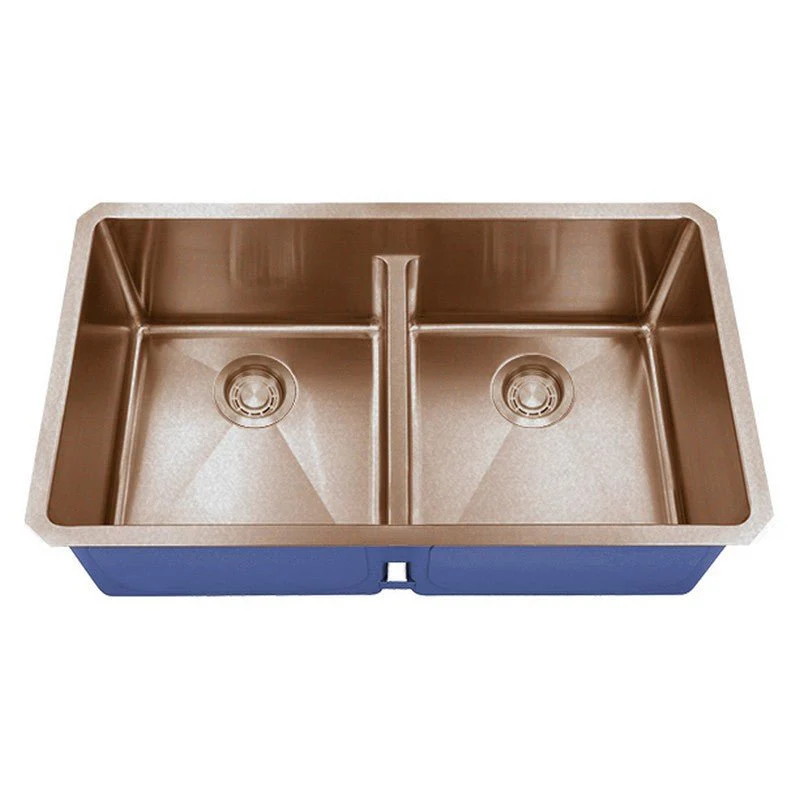 Dakota Sinks DSM-5050LD Signature M-Series 32 Inch Micro Radius 50/50 Low Divide Double Bowl Undermount Kitchen Sink with Bottom Grid - Rcy 3d