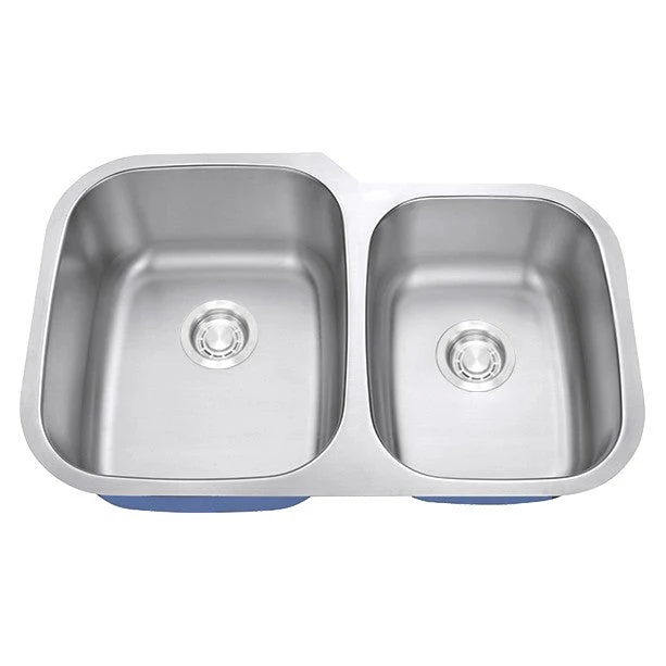 Dakota Sinks DSR-6040 Signature R-Series 32 Inch Standard Radius 60/40 Offset Double Bowl Undermount Stainless Steel Kitchen Sink with Bottom Grid - Rcy 3d