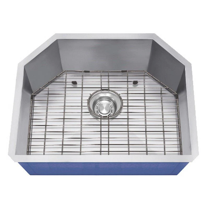 Dakota Sinks DSZ-2321 Signature Z-Series 23 Inch Zero Radius Single D-Bowl Undermount Stainless Steel Kitchen Sink with Bottom Grid - Rcy 3d