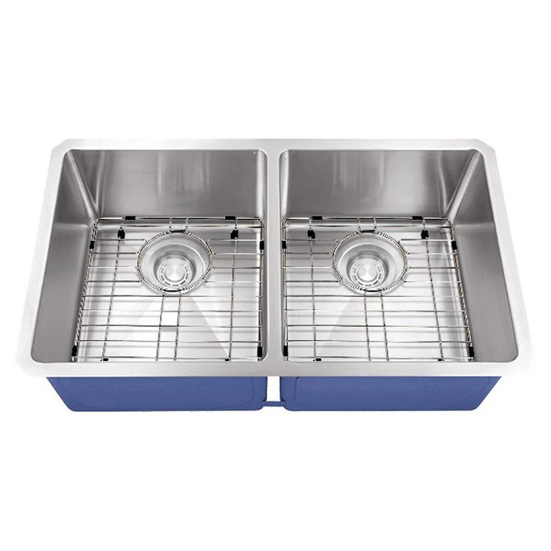 Dakota Sinks DSM-5050 Signature M-Series 32 Inch Micro Radius 50/50 Double Bowl Undermount Kitchen Sink with Bottom Grid - Rcy 3d