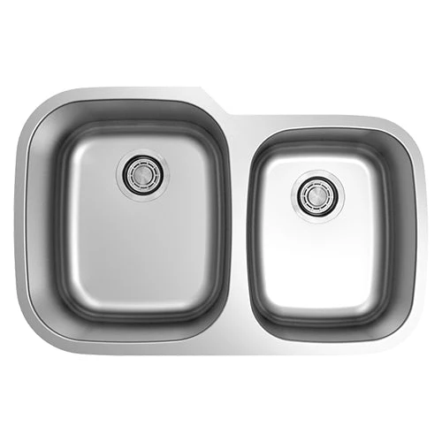 18g Standard Radius 60/40 Offset Double Bowl Undermount Stainless Steel Kitchen Sink - Rcy 3d