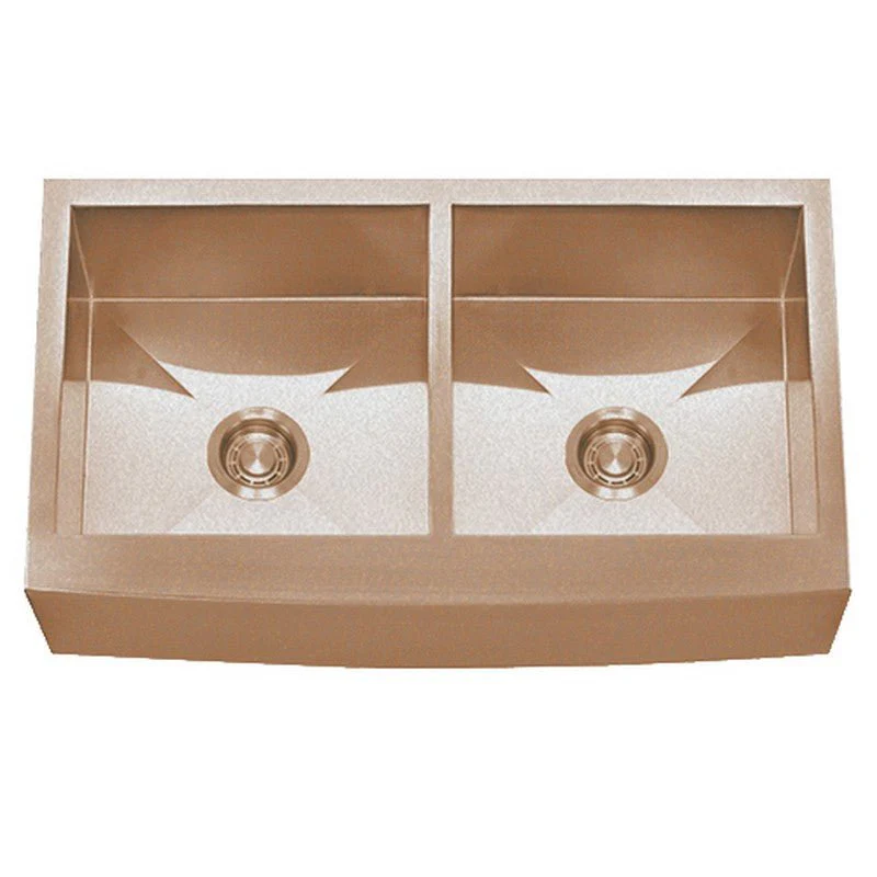 Dakota Sinks DSZ-A5050 Signature Z-Series 33 Inch Zero Radius 50/50 Double Bowl Apron Front Stainless Steel Kitchen Sink with Bottom Grid - Rcy 3d