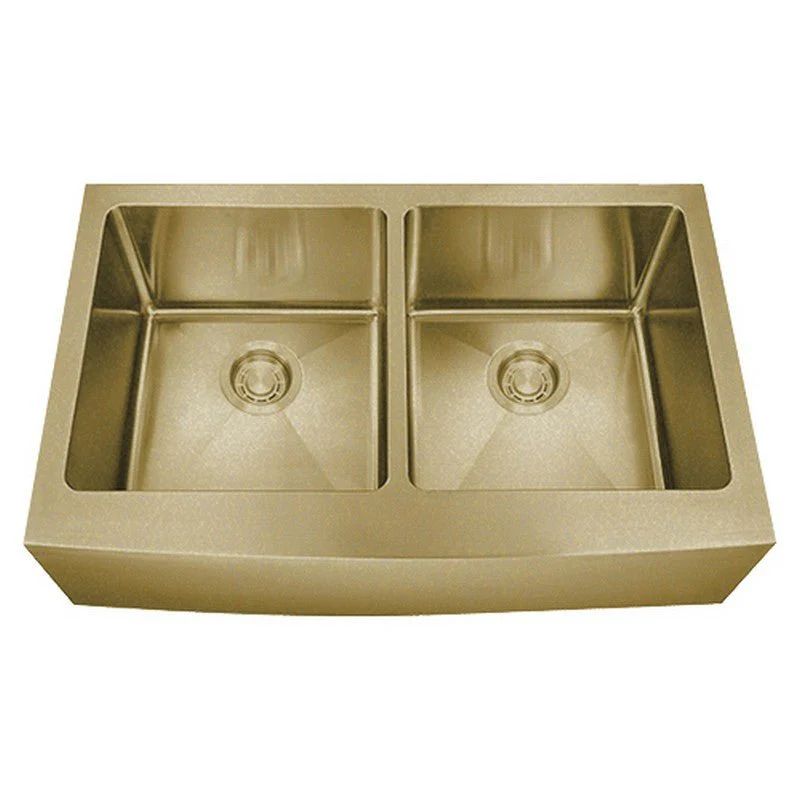 Dakota Sinks DSM-A5050 Signature M-Series 33 Inch Micro Radius Double Bowl Apron Front Kitchen Sink with Bottom Grid - Rcy 3d