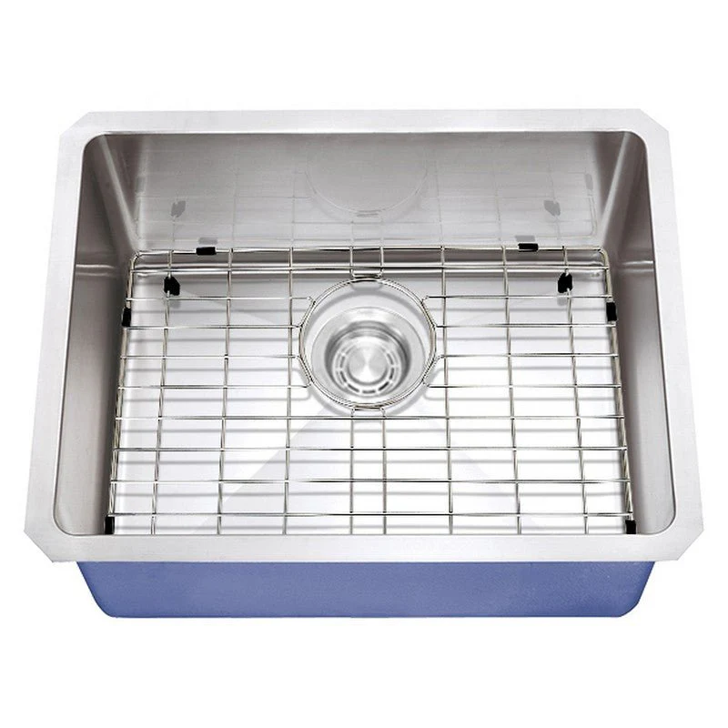 Dakota Sinks DSM-2318SV Signature M-Series 23 Inch Micro Radius Single Bowl Undermount Kitchen Sink with Bottom Grid, Silver - Rcy 3d