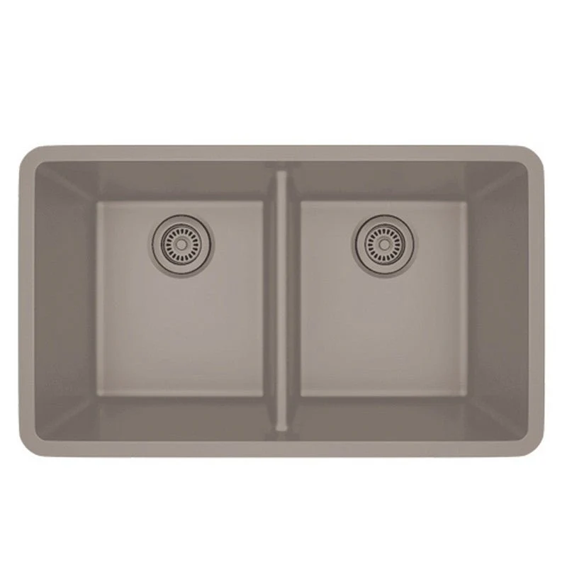 Dakota Sinks GSE-QC5050LD-BE Builders Elements Series 32 Inch Quartz Composite 50/50 Low Divide Double Bowl Undermount Kitchen Sink - Rcy 3d