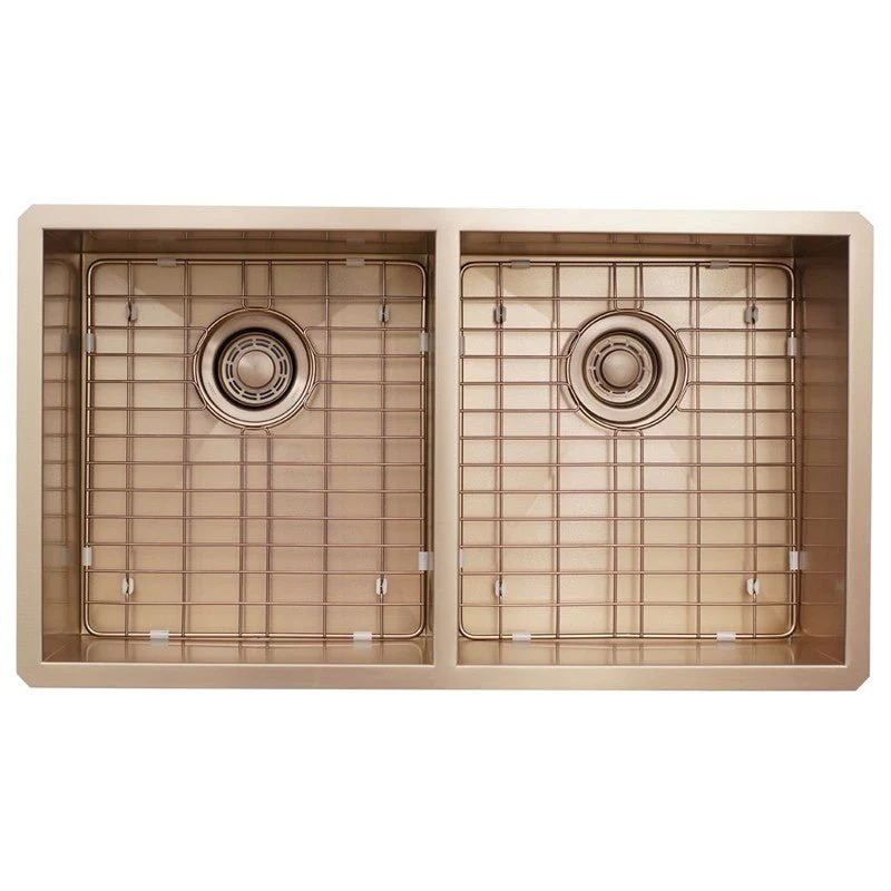 Dakota Sinks DSZ-5050 Signature Z-Series 32 Inch Zero Radius 50/50 Double Bowl Undermount Stainless Steel Kitchen Sink with Bottom Grid - Rcy 3d