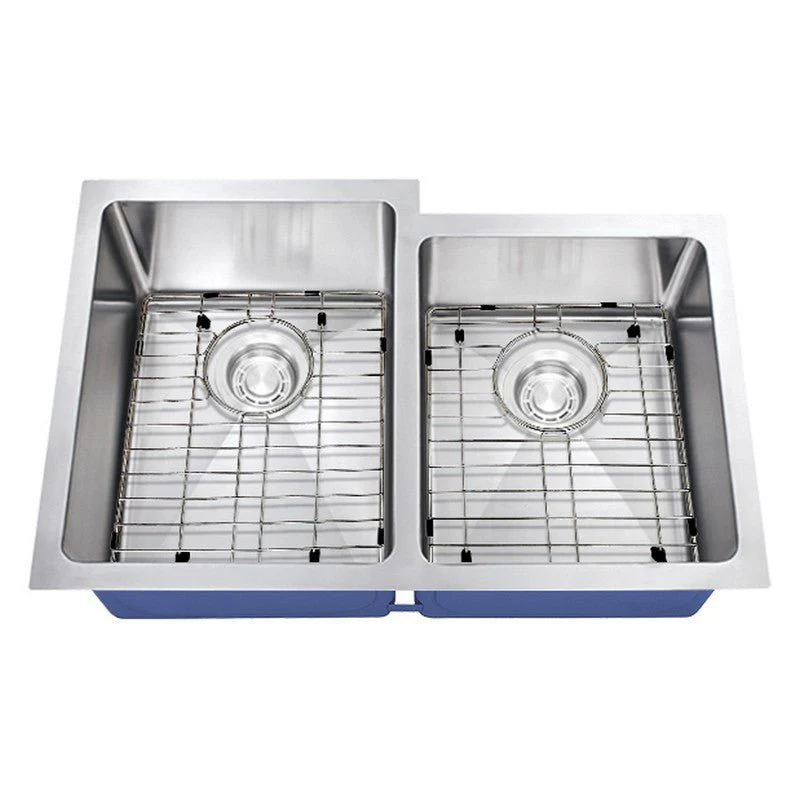 Dakota Sinks DSM-6040-1 Signature M-Series 30 3/4 Inch Micro Radius 60/40 Offset Double Bowl Undermount Kitchen Sink with Bottom Grid - Rcy 3d