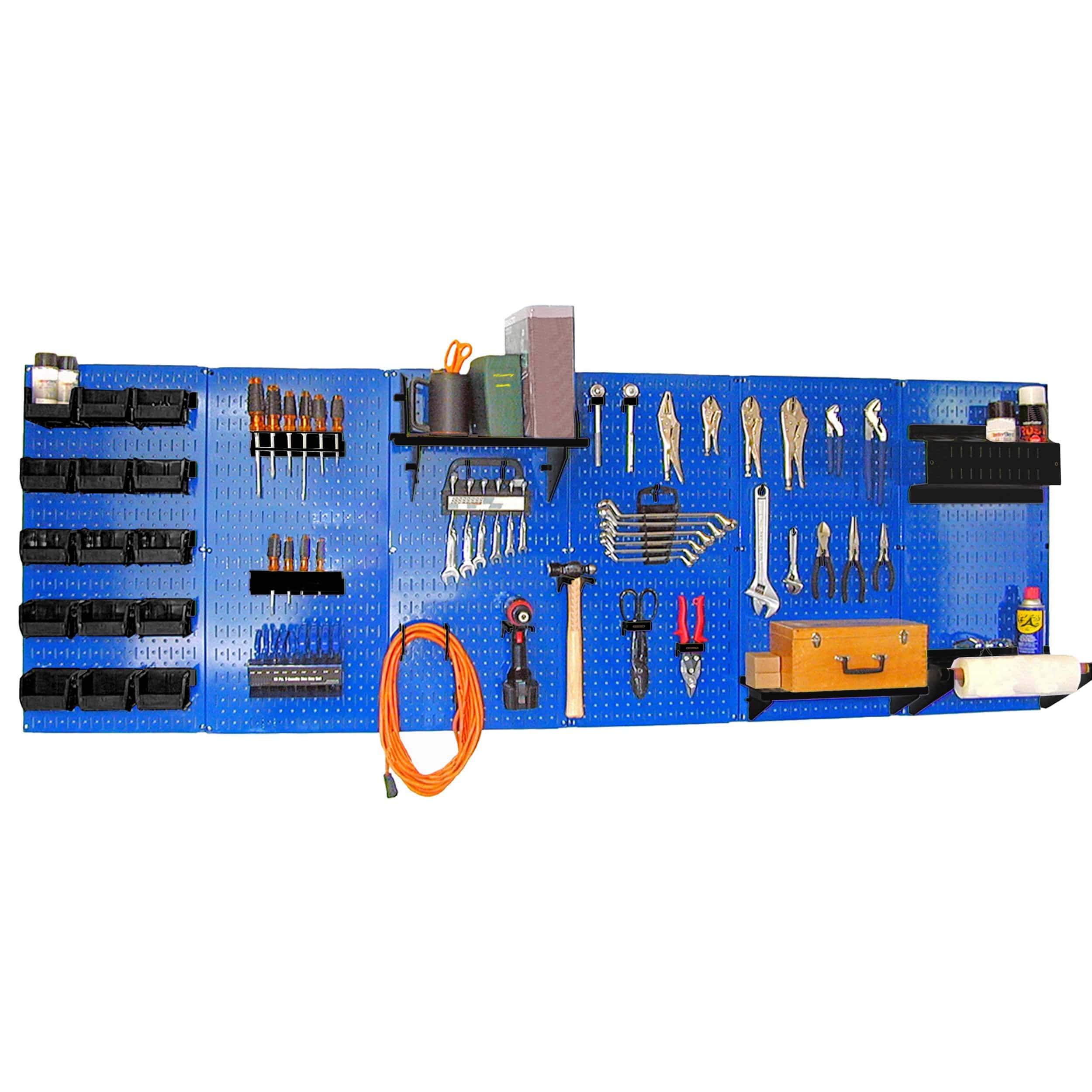 8' Metal Pegboard Master Workbench Kit - Blue Toolboard & Black Accessories - Rcy 3d