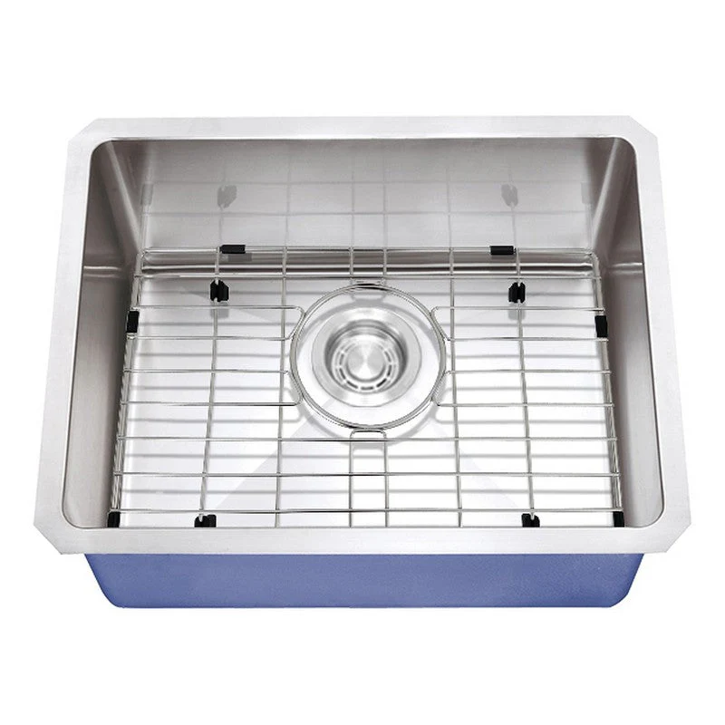 Dakota Sinks DSM-1915 Signature M-Series 19 Inch Micro Radius Single Bowl Undermount Kitchen Bar Sink with Bottom Grid, Satin Brushed Nickel - Rcy 3d