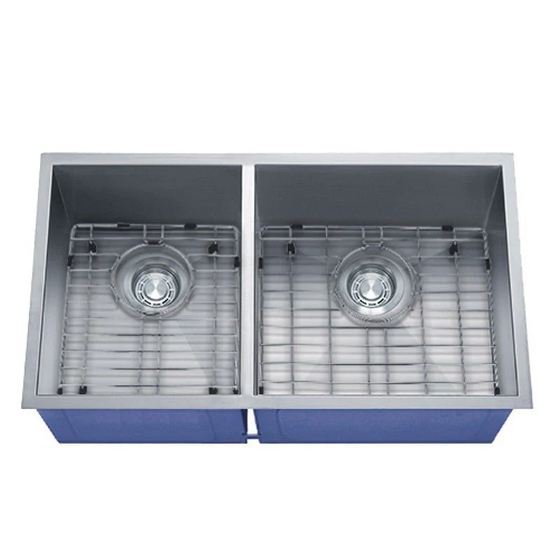 Dakota Sinks DSZ-4060 Signature Z-Series 32 Inch Zero Radius 40/60 Double Bowl Undermount Stainless Steel Kitchen Sink with Bottom Grid - Rcy 3d