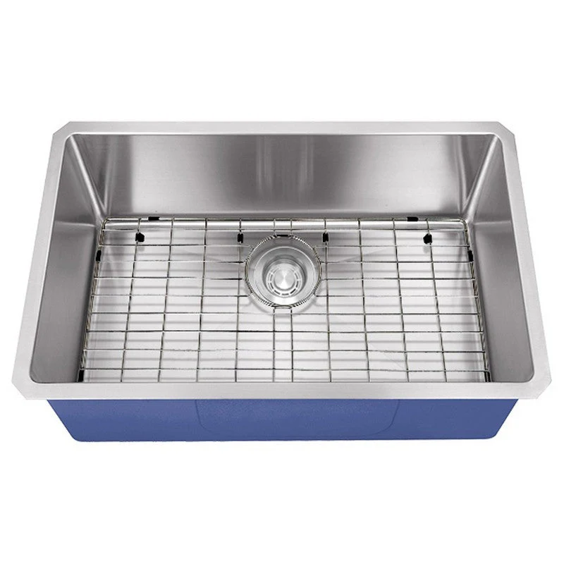Dakota Sinks DSM-3018 Signature M-Series 30 Inch Micro Radius Single D-Bowl Undermount Kitchen Sink with Bottom Grid - Rcy 3d
