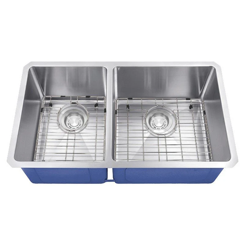 Dakota Sinks DSM-4060 Signature M-Series 32 Inch Micro Radius 40/60 Double Bowl Undermount Kitchen Sink with Bottom Grid - Rcy 3d