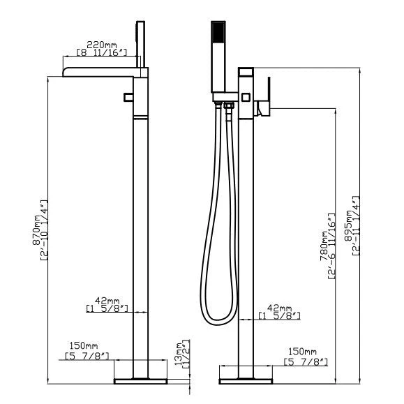 Dakota Sinks DSF-00BTF05BN Signature 11 1/4 Inch Floor Mounted Bathtub Filler - Rcy 3d