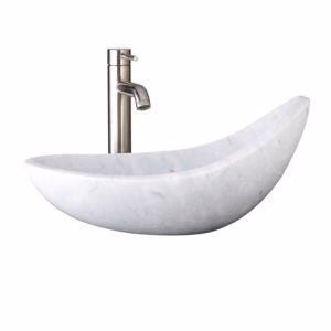 Dakota Sinks DSE-NSV03 Signature Elements Series 20 3/4 Inch Carrara Marble Crescentic Single Bowl Oval Bathroom Vessel Sink - Polished White - Rcy 3d