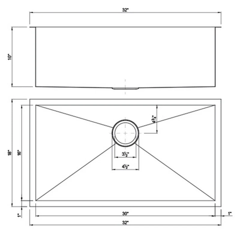 Dakota Sinks DSZ-3218 Signature Z-Series 32 Inch Zero Radius Single Bowl Undermount Stainless Steel Kitchen Sink with Bottom Grid - Rcy 3d