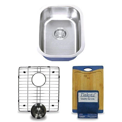 Dakota Sinks DSR-1812 Signature R-Series 18 Inch Standard Radius Single Bowl Undermount Stainless Steel Kitchen Sink with Bottom Grid - Rcy 3d