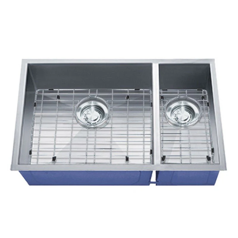 Dakota Sinks DSZ-7030 Signature Z-Series 32 Inch Zero Radius 70/30 Double Bowl Undermount Stainless Steel Kitchen Sink with Bottom Grid - Rcy 3d
