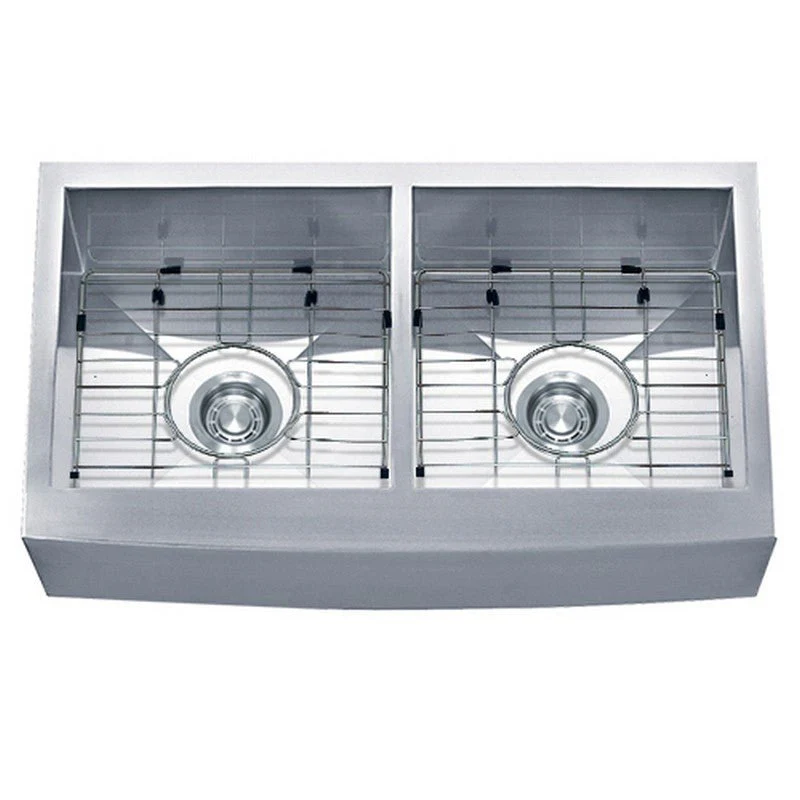 Dakota Sinks DSZ-A5050 Signature Z-Series 33 Inch Zero Radius 50/50 Double Bowl Apron Front Stainless Steel Kitchen Sink with Bottom Grid - Rcy 3d