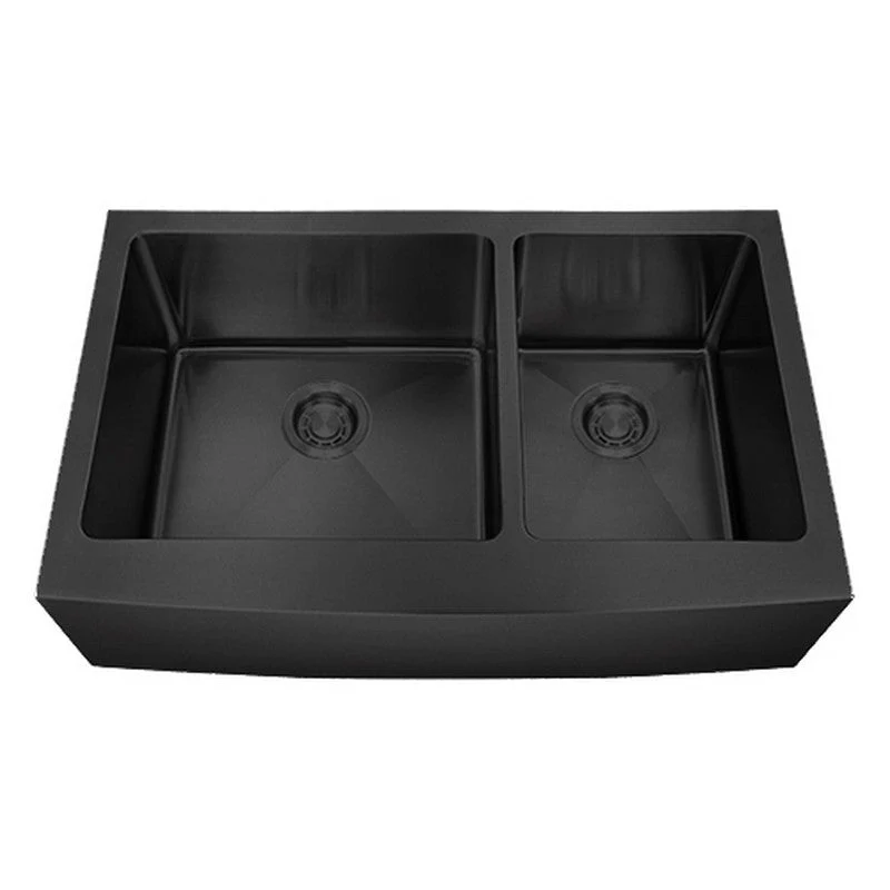 Dakota Sinks DSM-A6040 Signature M-Series 33 Inch Micro Radius 60/40 Double Bowl Apron Front Kitchen Sink with Bottom Grid - Rcy 3d