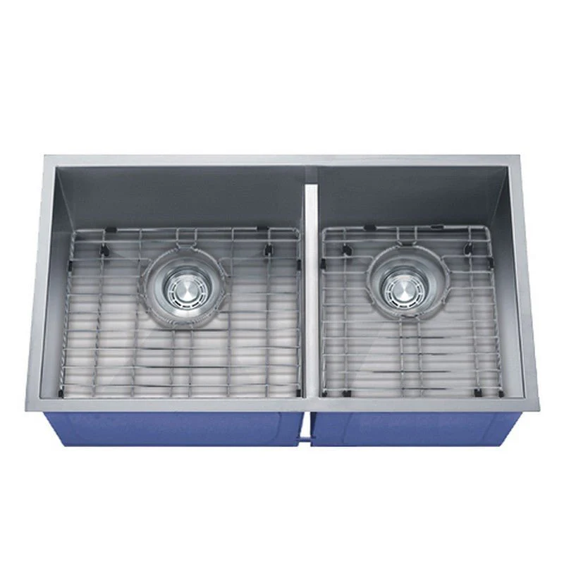 Dakota Sinks DSZ-6040LD Signature Z-Series 32 Inch Zero Radius 50/50 Low Divide Double Bowl Undermount Stainless Steel Kitchen Sink with Bottom Grid - Rcy 3d