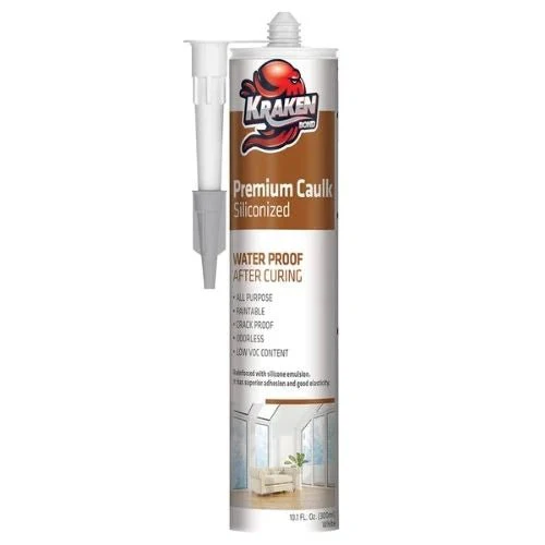Premium Siliconized Caulk Sealant 300 ml (10.1 FL Oz.) White - Case of 12 - Rcy 3d