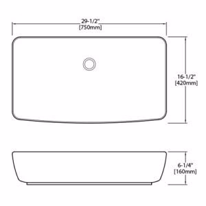 Dakota Sinks DSE-VCV05W Signature Elements Series 29 1/2 Inch Vitreous China Single Bowl Rectangle Bathroom Vessel Sink, White - Rcy 3d