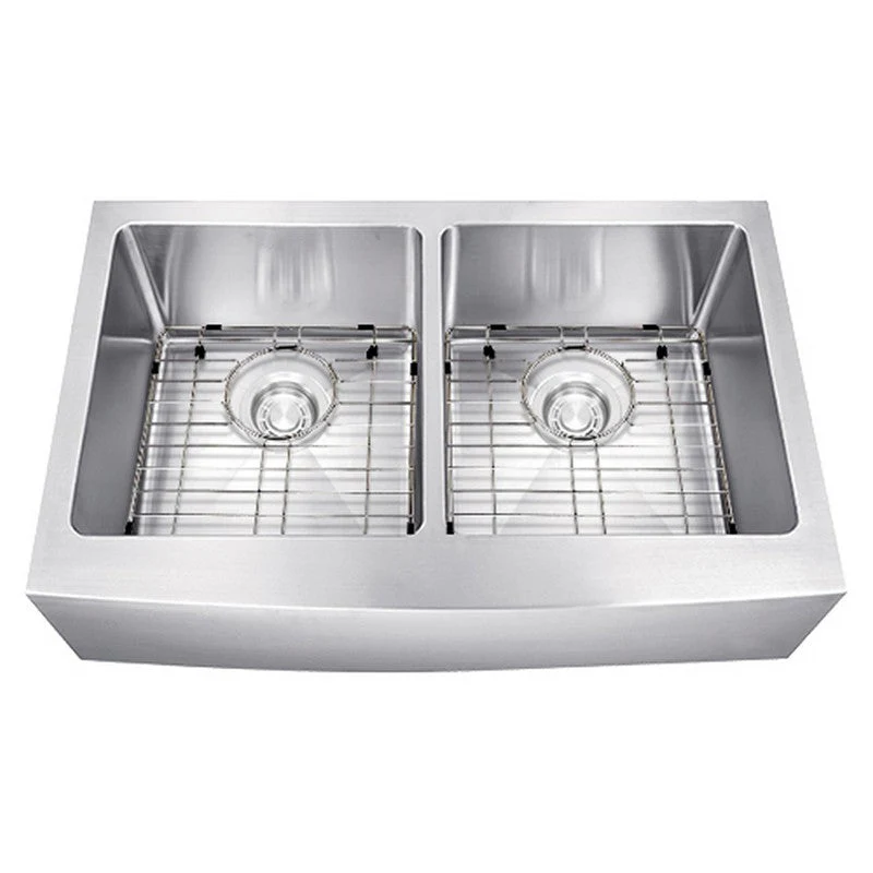 Dakota Sinks DSM-A5050 Signature M-Series 33 Inch Micro Radius Double Bowl Apron Front Kitchen Sink with Bottom Grid - Rcy 3d
