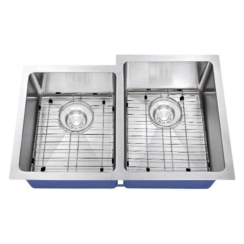 Dakota Sinks DSM-4060-1 Signature M-Series 30 3/4 Inch Micro Radius 40/60 Offset Double Bowl Undermount Kitchen Sink with Bottom Grid - Rcy 3d
