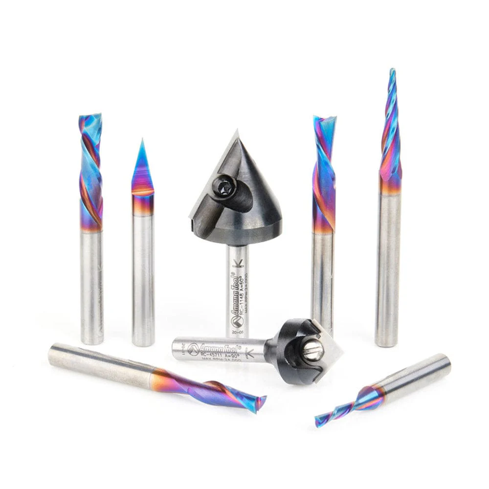AMS-257 8-piece Spektra Industrial CNC General Purpose Router Bit Set 1/4
